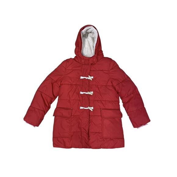 Mini Boden Long Heavy Winter Coat Full Zip Toggle Buttons Hood GIRLS 9-10Y Red - Picture 1 of 14